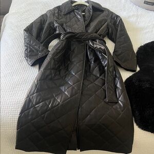 Asos Tall Hero Brown Faux Leather Quilted Coat Sz Small, 2